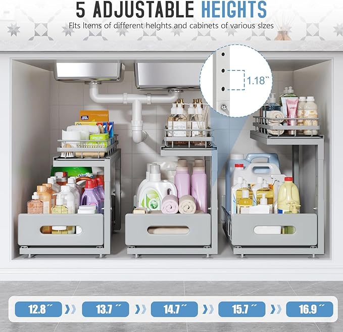 Under Sink Organizer Upgrade To Professional Rails, 2-Tier Dual Pull Out - Image 6