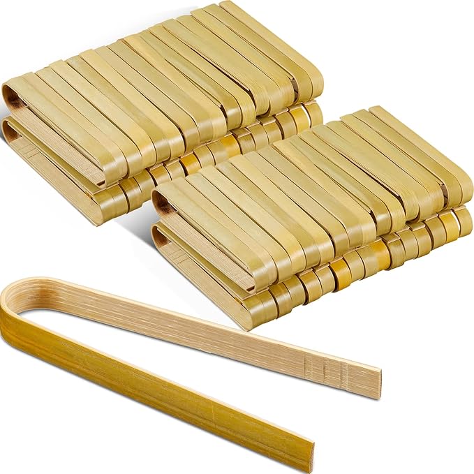Patelai 180 Pieces Mini Bamboo Tongs Long Toast Tongs Disposable Wooden Cooking by Patelai