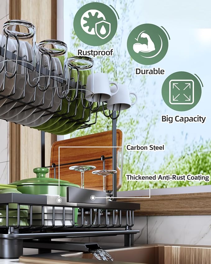 Dish Drying Rack, 2 Tier Space-Saving Dish Rack - Image 4