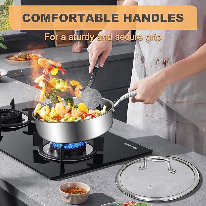 EWFEN Tri-Ply Stainless Steel Frying Pan 3QT, 10 Inch Deep Frying Pan - Image 3