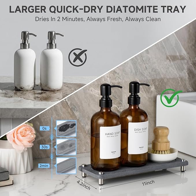 2 Pack Kitchen Soap Dispenser Set - 16oz Amber Glass Dish and Hand Soap - Image 2