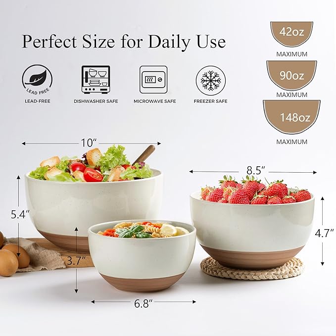 AmorArc Ceramic Mixing Bowls|Nesting Bowls Set of 3 - Image 2