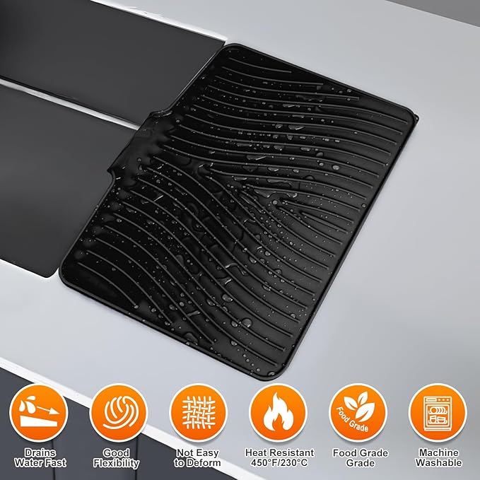 Silicone Dish Drying Mat for Kitchen Counter, Dish Drying Pad, Non-Slip Drain - Image 4