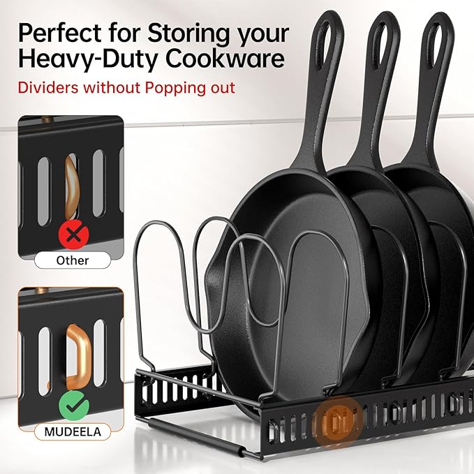 MUDEELA Expandable Pots and Pans Organizer Rack under Cabinet, Pots Lid - Image 3