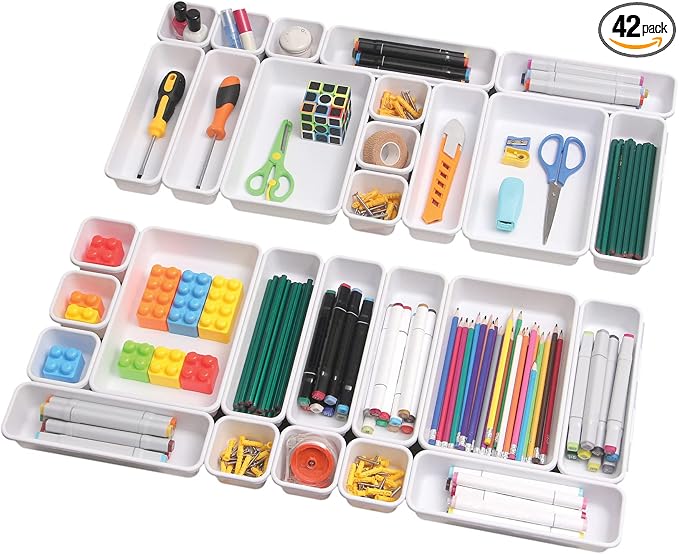 TENABORT 42 Pack Interlocking Desk Drawer Organizer Tray Dividers Plastic by TENABORT