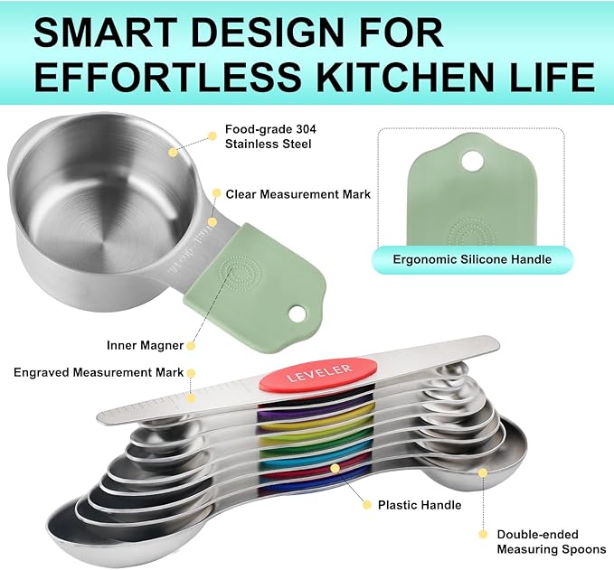 16 Pcs Magnetic Measuring Cups and Spoons Set, Stackable Metal Measure Cup - Image 2