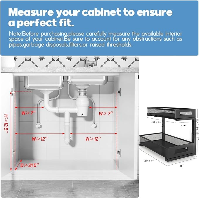 2 Pack 20.47IN Depth Under Sink Storage Organizer, Large 2-Tier Elegant Mesh - Image 2