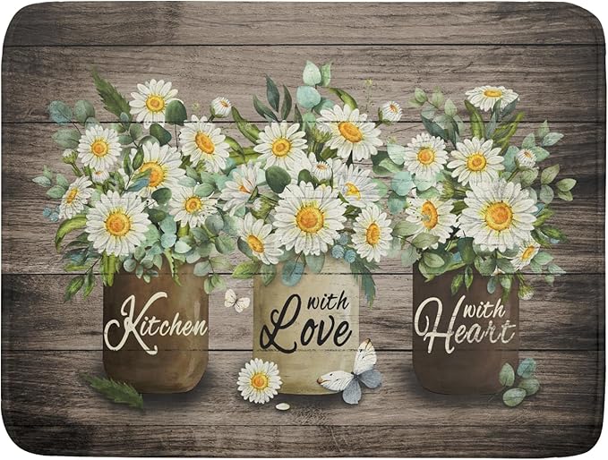 Flower Vase Dish Drying Mats 18×24 Inch Rustic Wood Reversible Microfiber by Giwawa