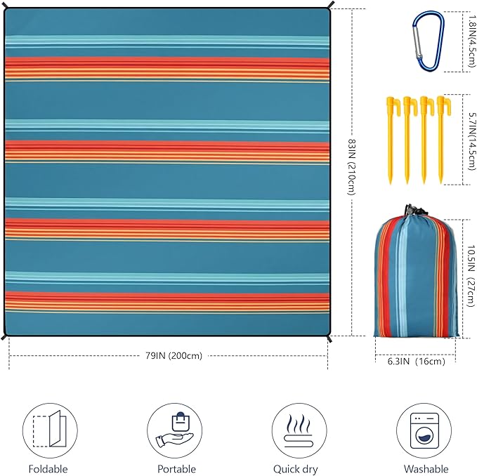 WIWIGO Beach Blanket Waterproof Sandproof Beach Mat 79" X 83"/10'x9'for 2-8 - Image 2