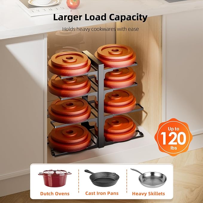MUDEELA Pots and Pans Organizer Rack under Cabinet 8-Tiers Adjustable Heavy - Image 5