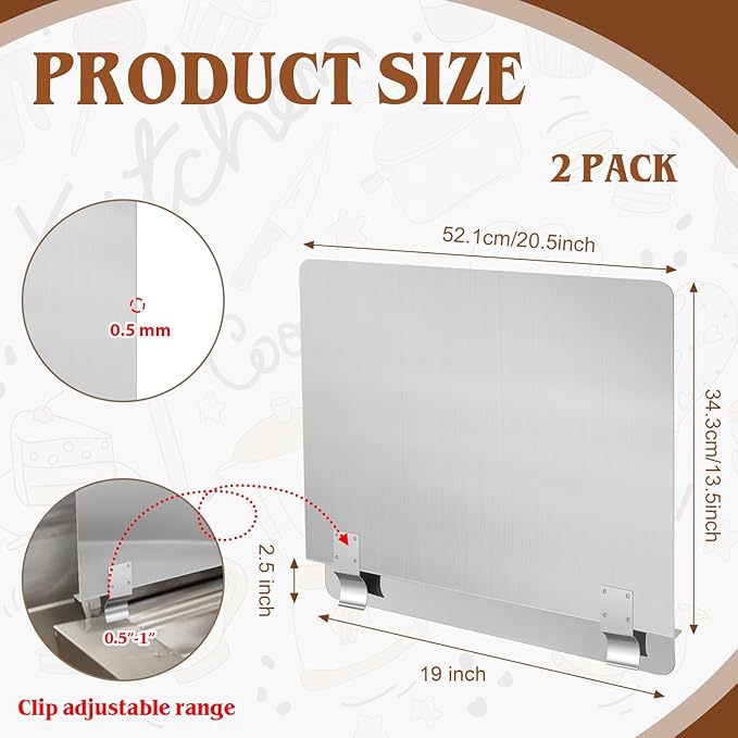 Ferraycle 2 Pack 20-1/2" W x 9" H 304 Stainless Steel Fryer Splash Guard - Image 2