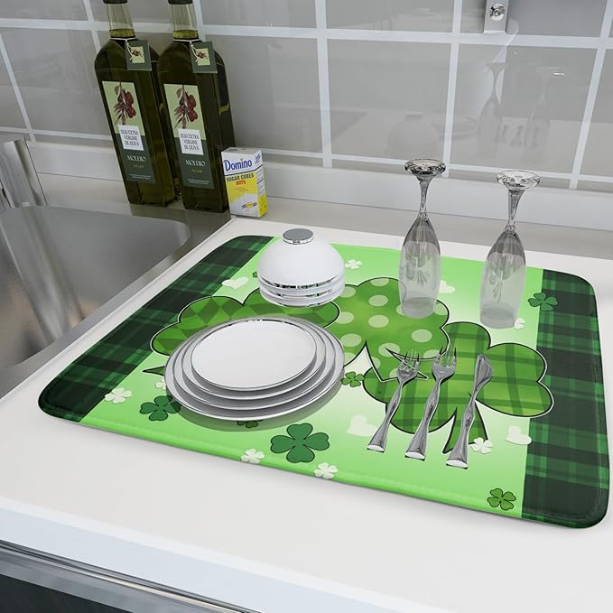 St Patricks Day Shamrocks Lucky Clovers Dish Drying Mat - Image 6