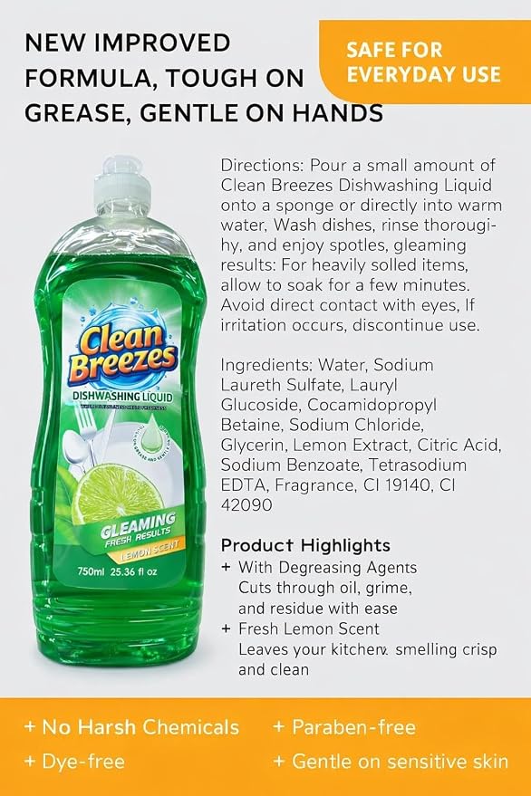 Dishwashing Liquid Dish Soap, 25 fl oz (Pack of 4) – Refreshing Lime Scent, Grease-Fighting Formula, Long-Lasting Dishwashing Soap, Dish Liquid, Dishwashing soap for sensitive skin