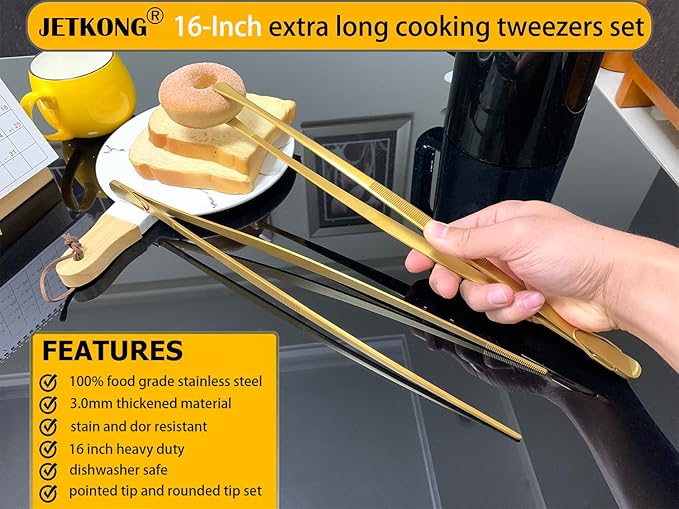 JETKONG 2 Pcs 16-Inch Heavy Duty Cooking Tweezers Extra Large Stainless Steel - Image 3