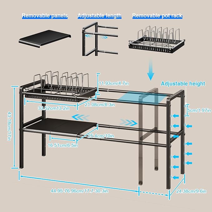 Mustorn Pots and Pans Organizer Under Cabinet, Expandable 2 Tier Under Sink - Image 2