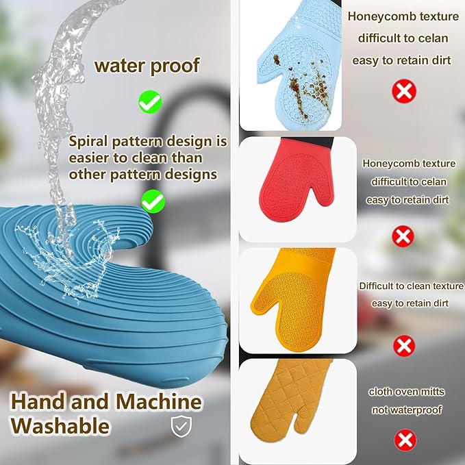 Silicone Oven Mitts-13.6 in Extended Oven Mitts Heat Resistant 500F, Oven Gloves - Image 2