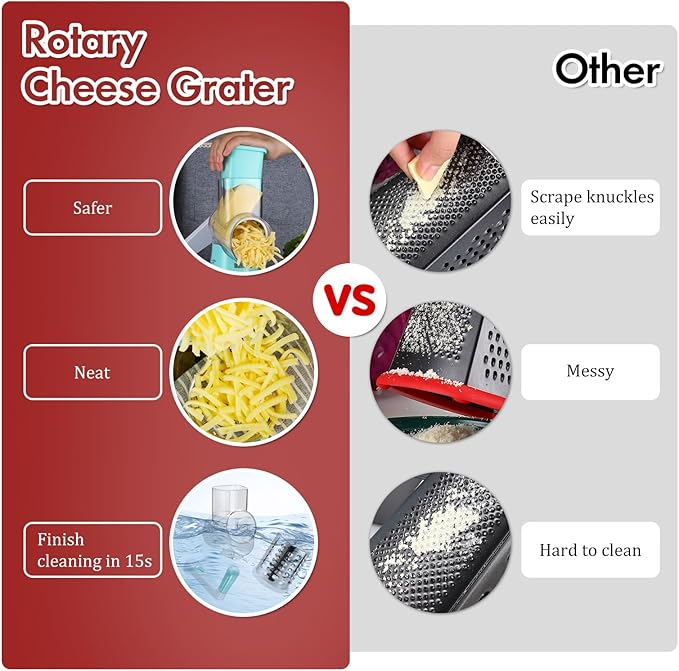 Ourokhome Rotary Cheese Grater Hand Crank, Kitchen Shredder Speed Mandolin - Image 7