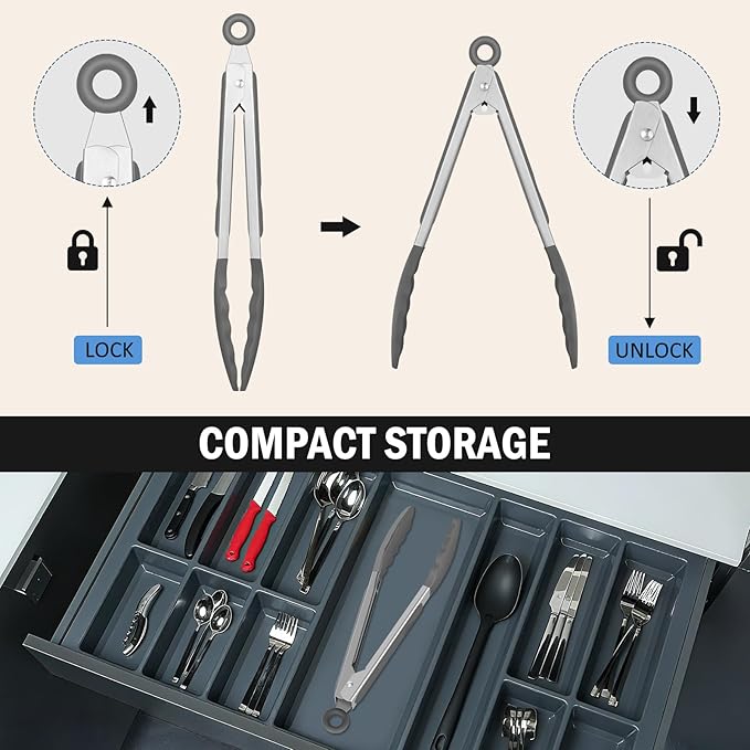 Tongs for Cooking, 600ºF High Heat-Resistant Stainless Steel Kitchen Tongs - Image 4