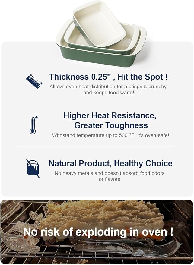LE TAUCI Deep Casserole Dishes for Oven, 13.7”x9.6” Ceramic Baking Dish Set - Image 8