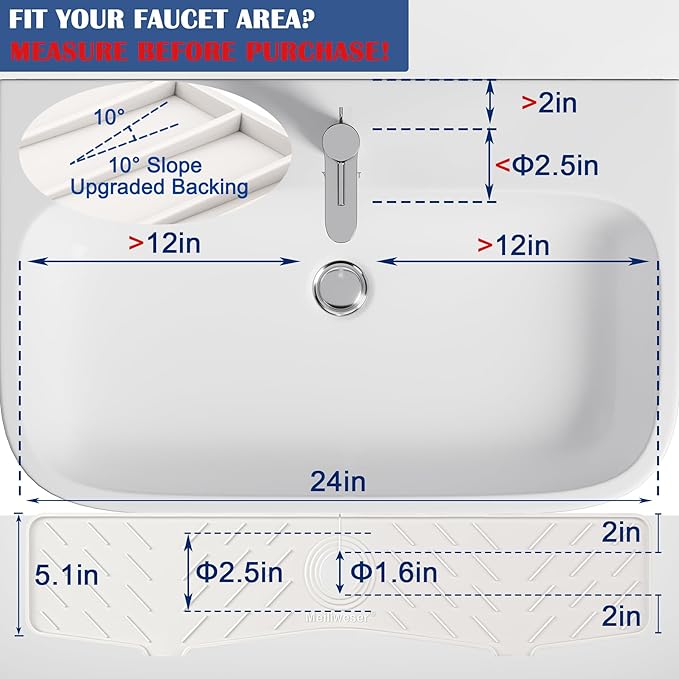 Faucet Mat for Kitchen Sink – 24” x 5.1” Extra-Long Silicone Splash Guard - Image 2