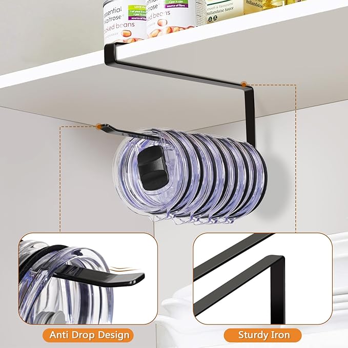 Tumbler Lid Organizer Under Cabinet, Tumbler Lid Storage Hook Up to 10 Lids - Image 5
