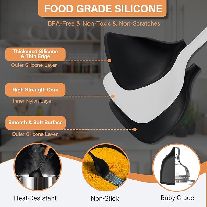 Large Silicone Kitchen Utensils Set, Heat Resistant and BPA Free Silicone - Image 5