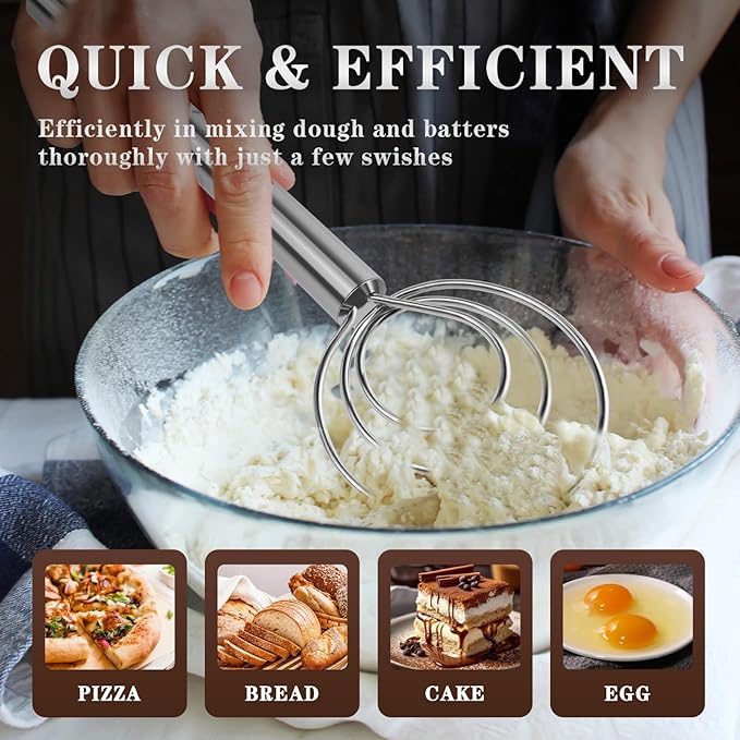 TEEVEA Danish Dough Whisk with Stainless Steel Hook Dutch Style Bread Mixer - Image 4