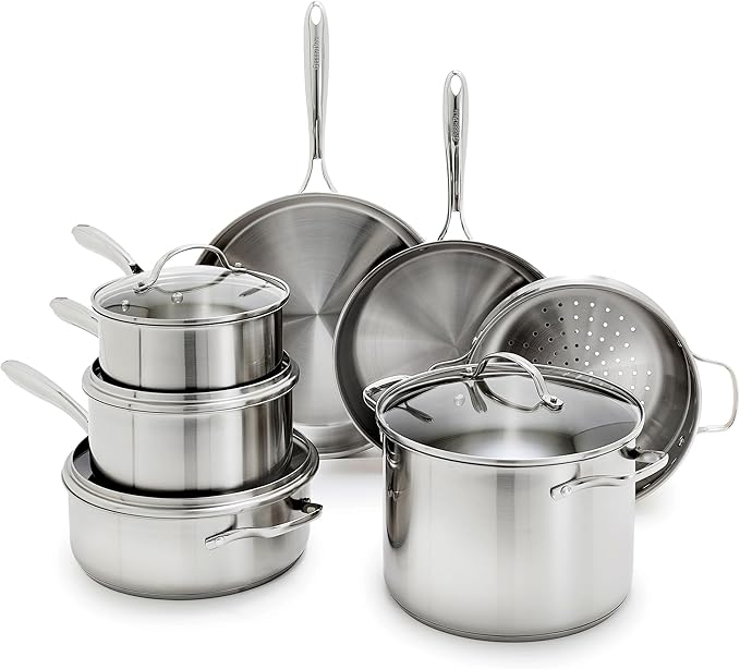 GreenPan Stainless Steel Cookware Set, 11 Piece, Induction Cookware, Dishwasher by GreenPan