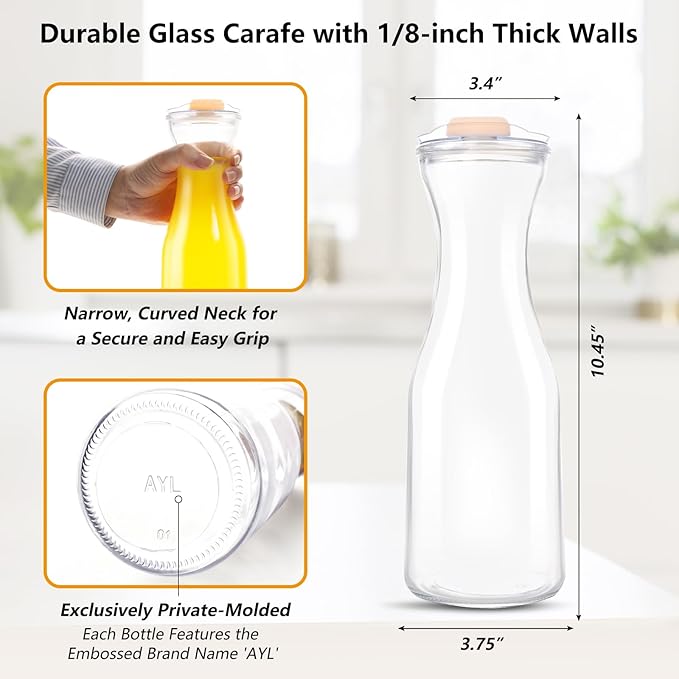 Set of 4 Glass Carafes with Flip Top Lids – Clear Glass Water Pitchers and - Image 5