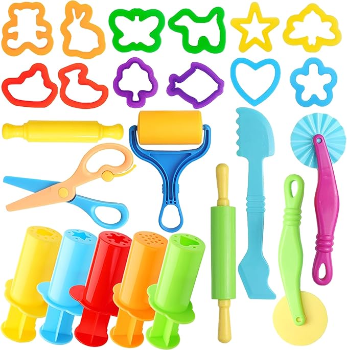 iShyan Dough Tools for Kids, 24 Pieces Dough Play Tools Set by iShyan
