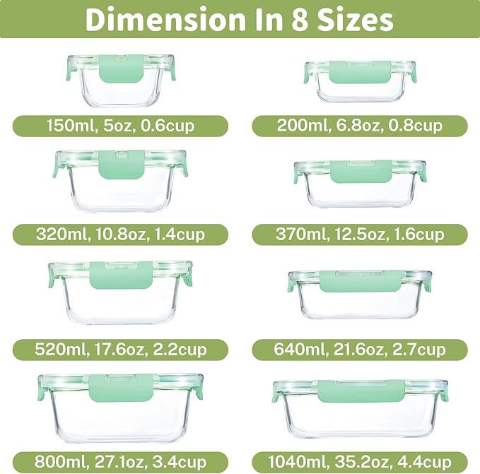HOMBERKING 8 Pack Glass Food Storage Containers - Image 2