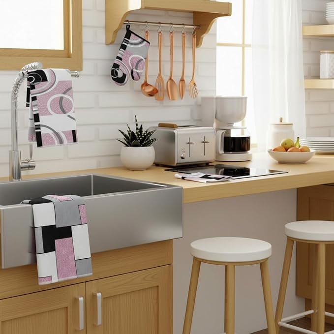 Jingmore 6 Pcs Kitchen Decor Set Accessory Farmhouse Kitchen Towels Pot Holders - Image 3