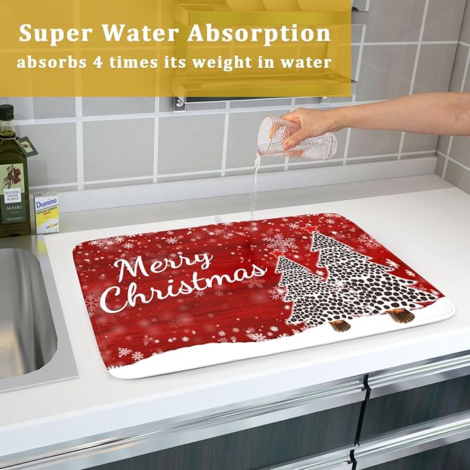 Merry Christmas Tree Red Dish Drying Mat - Image 7