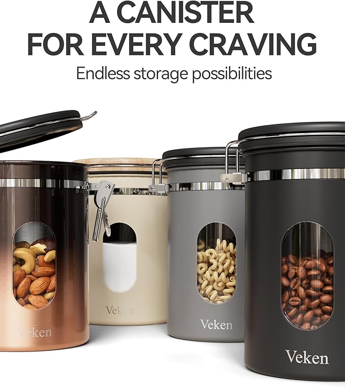 Veken Coffee Canister with Window, Airtight Stainless Steel Kitchen Food - Image 7