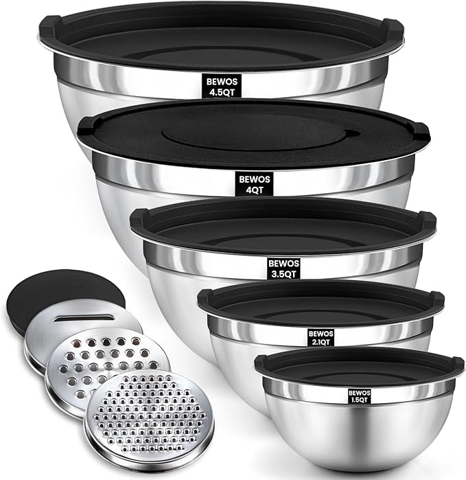 BEWOS Mixing Bowls with Lids Set by BEWOS