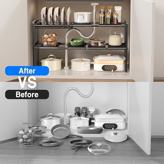 Mustorn Pots and Pans Organizer Under Cabinet, Expandable 2 Tier Under Sink - Image 3