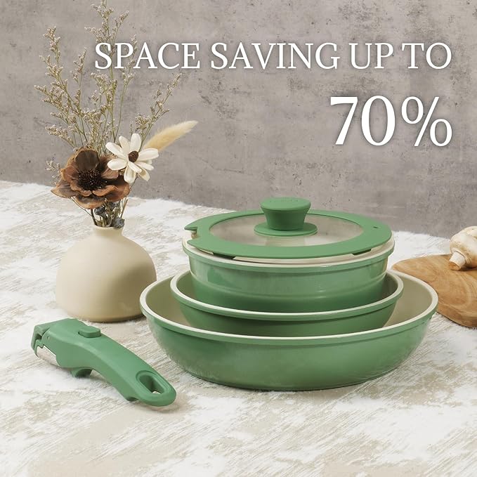 Ceramic Cookware Set Non Stick 8Pcs Pots and Pans Set Detachable Handle - Image 8
