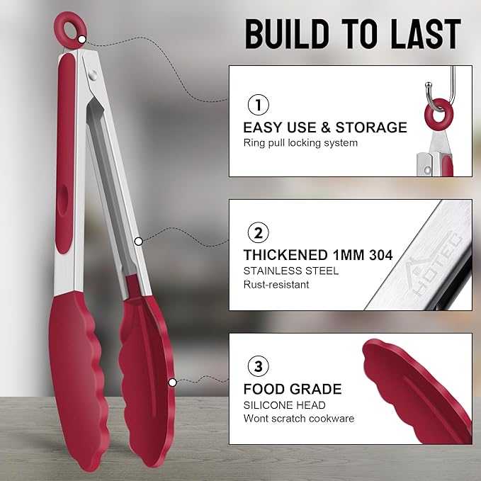 HOTEC Premium Stainless Steel Locking Kitchen Tongs - Image 4