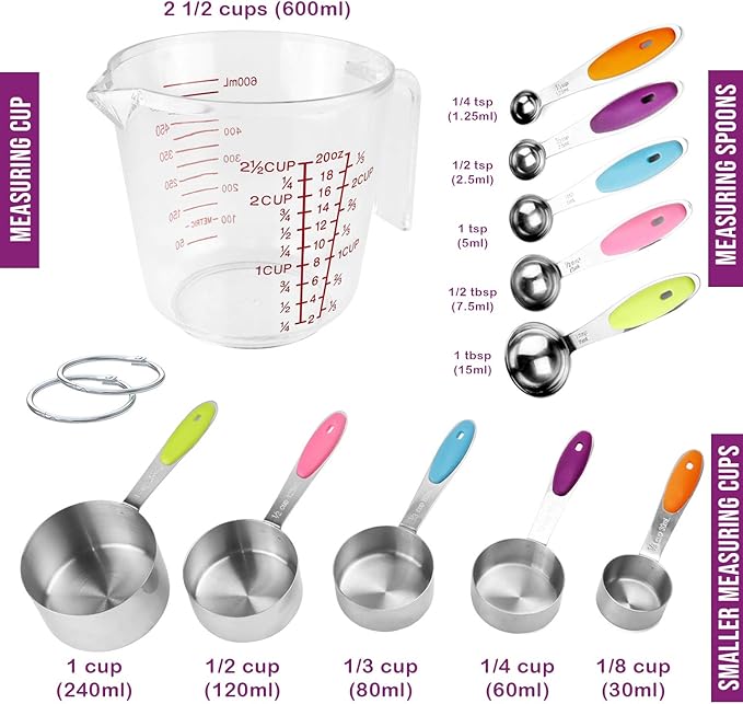 Measuring Cups and Spoons Set 11 Piece. Includes 10 Stainless Steel Measuring - Image 2