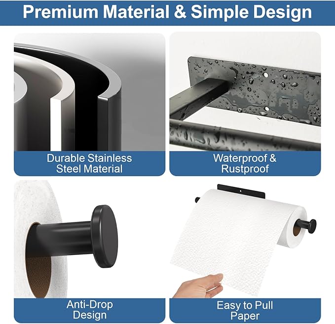 CUXIXA Paper Towel Holder Under Cabinet 2 Pack, Upgraded Self Adhesive Paper - Image 4