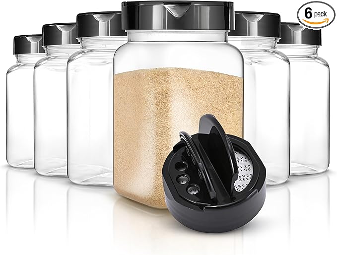 6 Pack 14 oz Plastic Spice Jars, Empty Seasoning Containers by StockYourHome