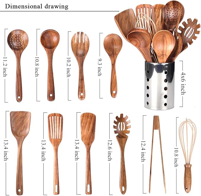 Kitchen Utenails Set with Holder, Kitchen Wooden Utensils - Image 2