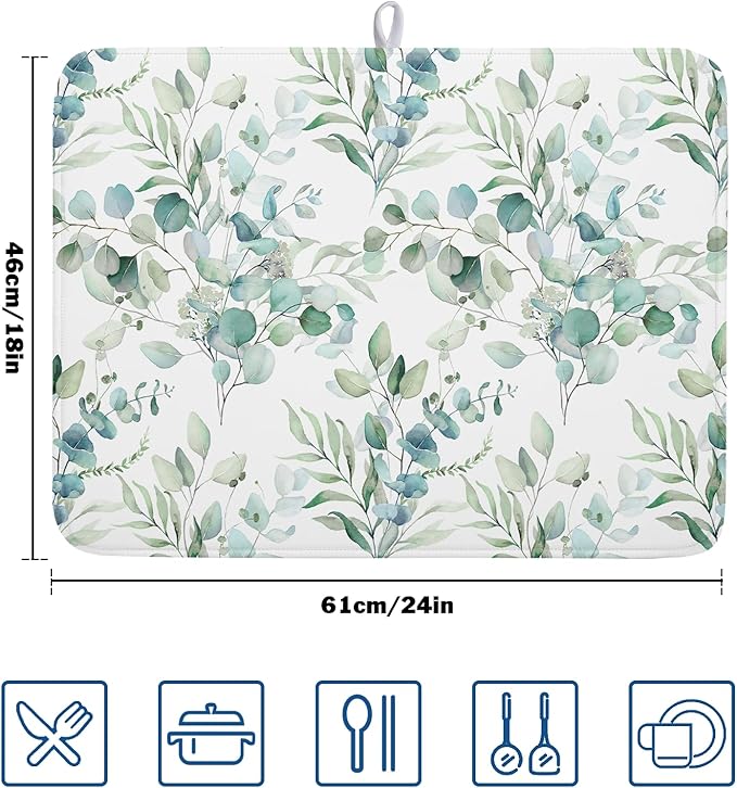 Sage Green Leaves Dish Drying Mats - Image 2