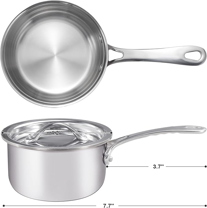 Mini Sauce Pan with Lid, Tri-Ply Stainless Steel Pot with Stay-Cool Handle & - Image 2