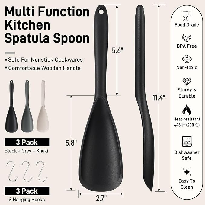 3 PACK Silicone Cooking Spatula Spoons - Image 6