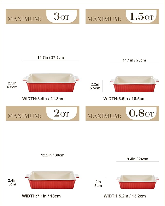 Bakeware Set of 4, MALACASA Porcelain Baking Pans Set - Image 2