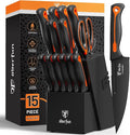 Knife Block Set -15 PCS Dishwasher Safe Kitchen Knife Set, High Carbon by ODERFUN