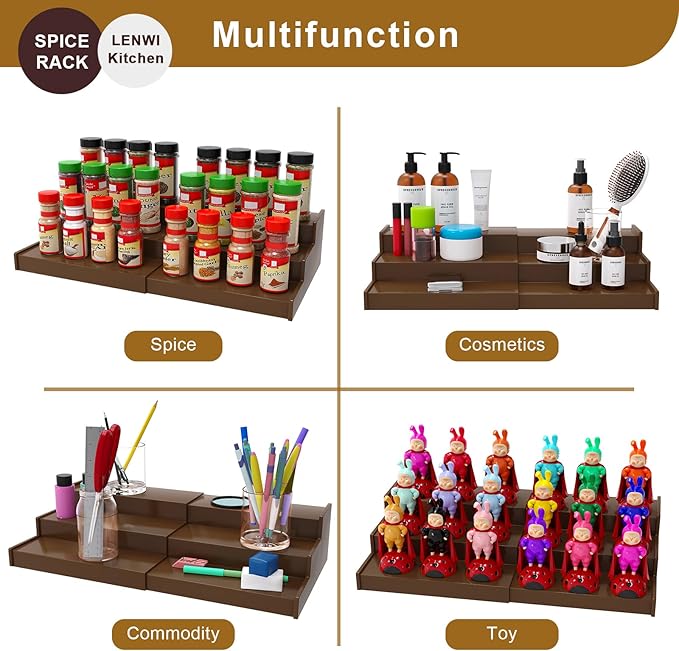 Lenwi Spice Rack Organizer for Cabinet 2 Pack, 3 Tier Expandable Bamboo Spice - Image 7