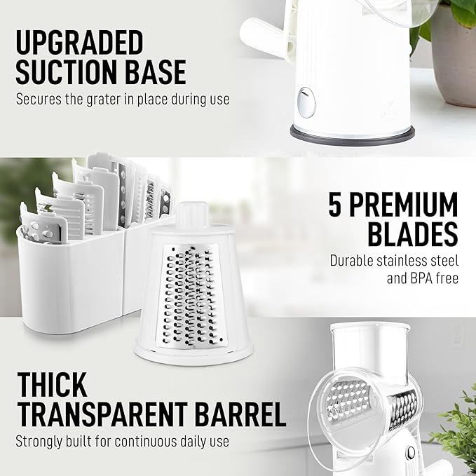 Zulay Kitchen Rotary Cheese Grater 5 Blade Cheese Shredder - Image 8