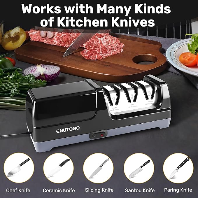 Enutogo Knife Sharpener, 3-Stage Electric Knife Sharpener - Image 4